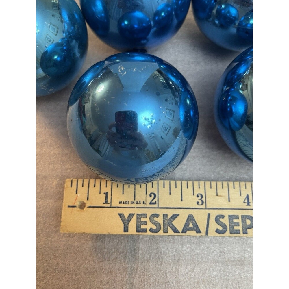 VTG Mid-Century Mercury Glass Christmas Ornaments Blue 2.5" Lot of 6 USA Made - Picture 6 of 11